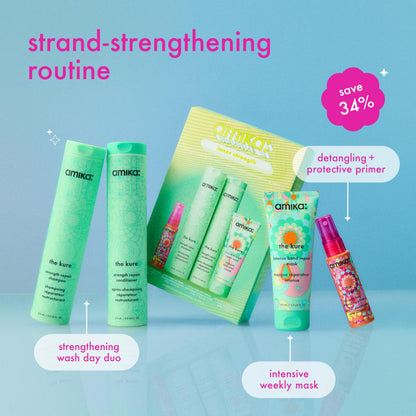 amika inner strength repair routine set | gift set for dry, damaged hair from bleach, color, chemical, or heat use Amika