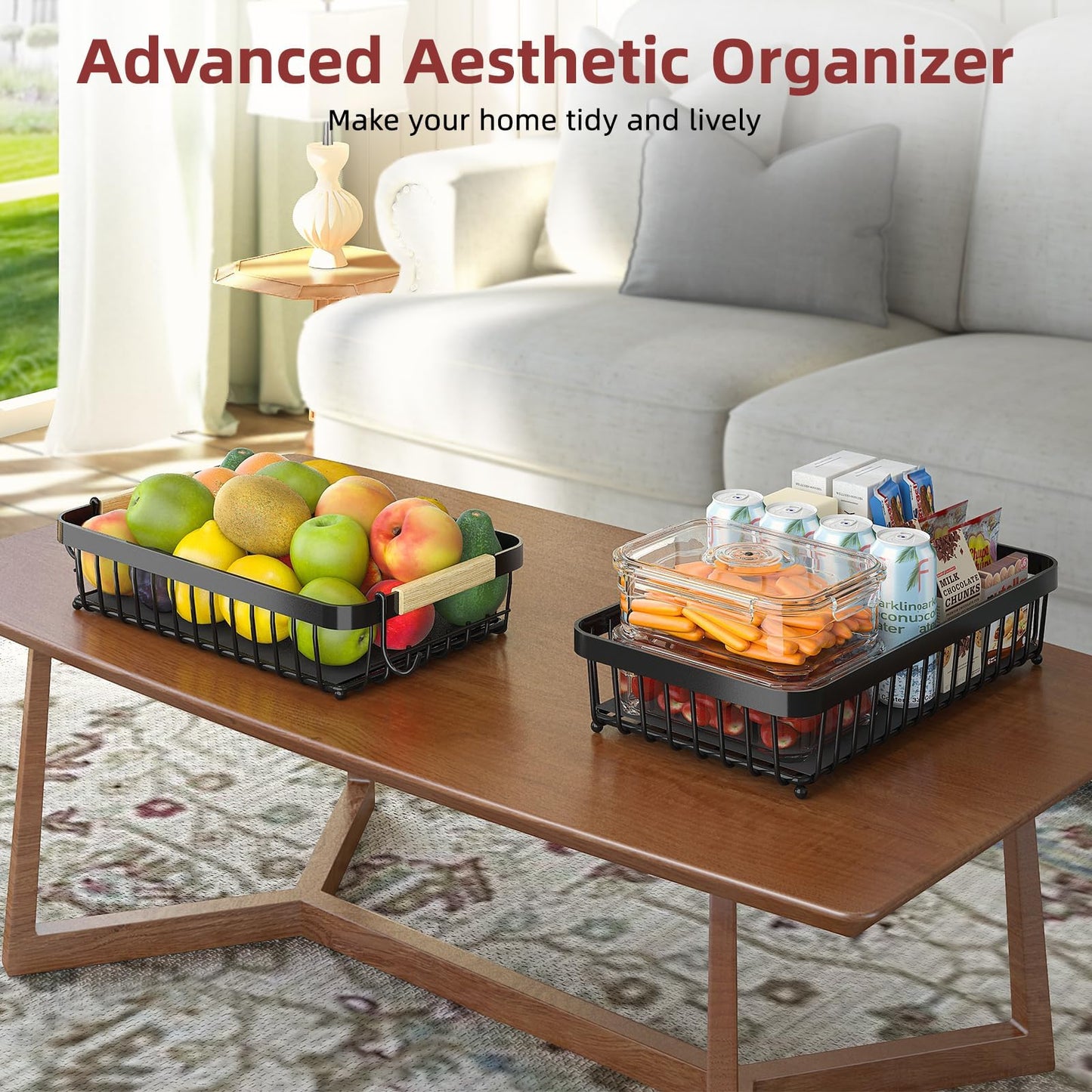 2 Tier Large Fruit Bowl for Kitchen Counter with 2 Banana Holders,2026 Sturdy Metal Fruit Basket with Protective Mats Keeping Fruits Fresh,Kitchen Organizers and Storage for Bread Potato Onion Storage - Available at All In One Marketplace Canada