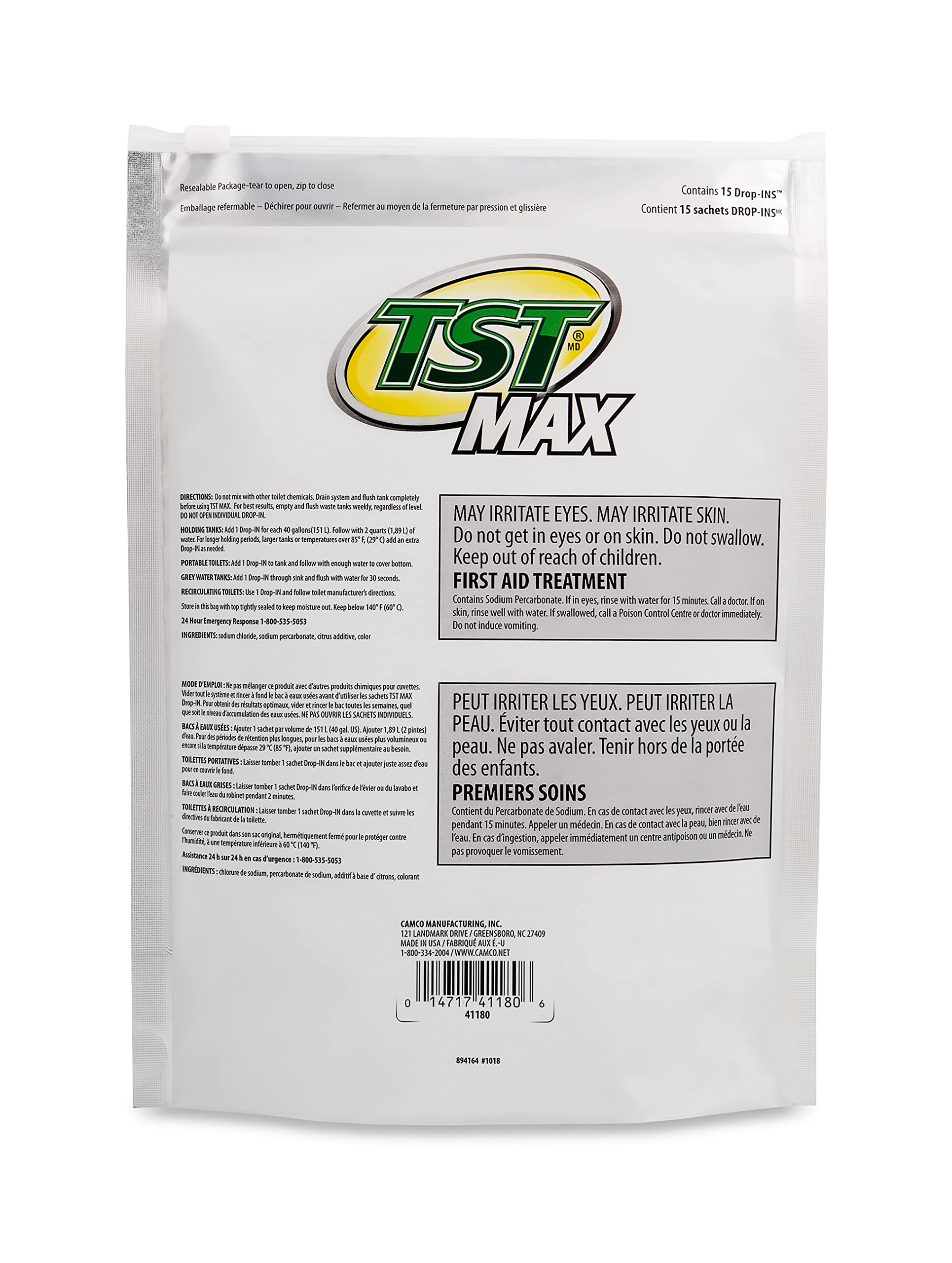 Camco TST MAX Camper/RV Toilet Treatment Drop-INs - Control Unwanted Odors and Break Down Waste and Tissue - Safe Septic Tank Treatment - Orange Scent, 15-Pack (41180)