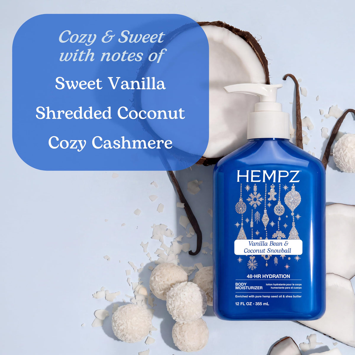 Hempz Holiday Vanilla Lotion, Vanilla Bean & Coconut Snowball, Hydrating Lotion for Dry Skin with Hemp Seed Oil & Shea Butter, 12 fl.oz. 🍁 All In One Marketplace Canada