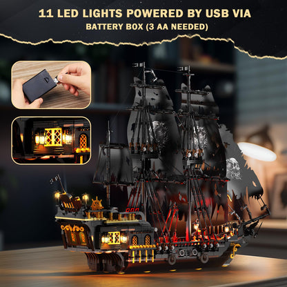 JMBricklayer Black Pirate Ship Model Building Set with Lights for Adults 🍁 All In One Marketplace Canada