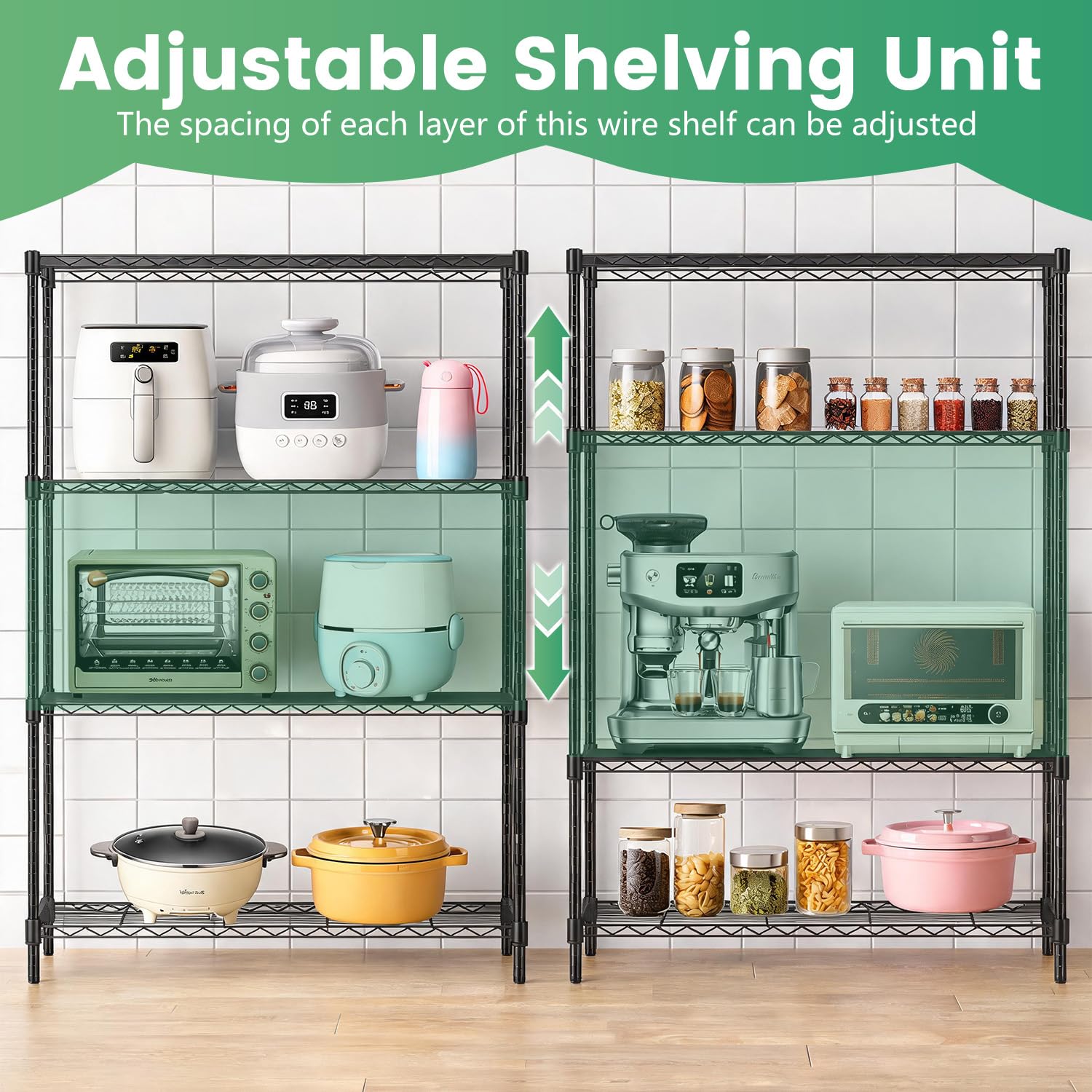 FDW Storage Shelves,Wire Shelving Unit Metal Shelves Heavy Duty Layer Rack Storage Rack Adjustable Utility (Black, 36" x 14" x 54") FDW