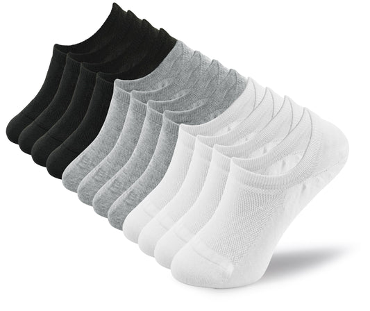 BenSorts Pack of 6 Low Cut Ankle Style Socks for Women Liner Non Slip Invisible Hidden Socks White Black Gray 6 Pairs Size 5 6 7 8