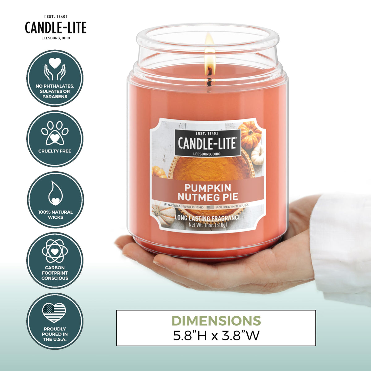 Bougies parfumées d'Halloween Candle-lite, Tarte à la citrouille et noix de muscade, pot de 510 g, fièrement coulée aux États-Unis, bougie d'aromathérapie, mèche unique avec 110 heures de combustion, idéale pour créer une ambiance accueillante
