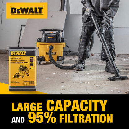 3 Pack DEWALT Dust Bag DXVA19-4101, for 6-10 Gallon Wet/Dry Vacuum, DEWALT Vacuum Bags, Compatible with DXV06P DXV09P DXV09PA DXV10P DXV10PL DXV10S DXV10SA DXV10SB DEWALT
