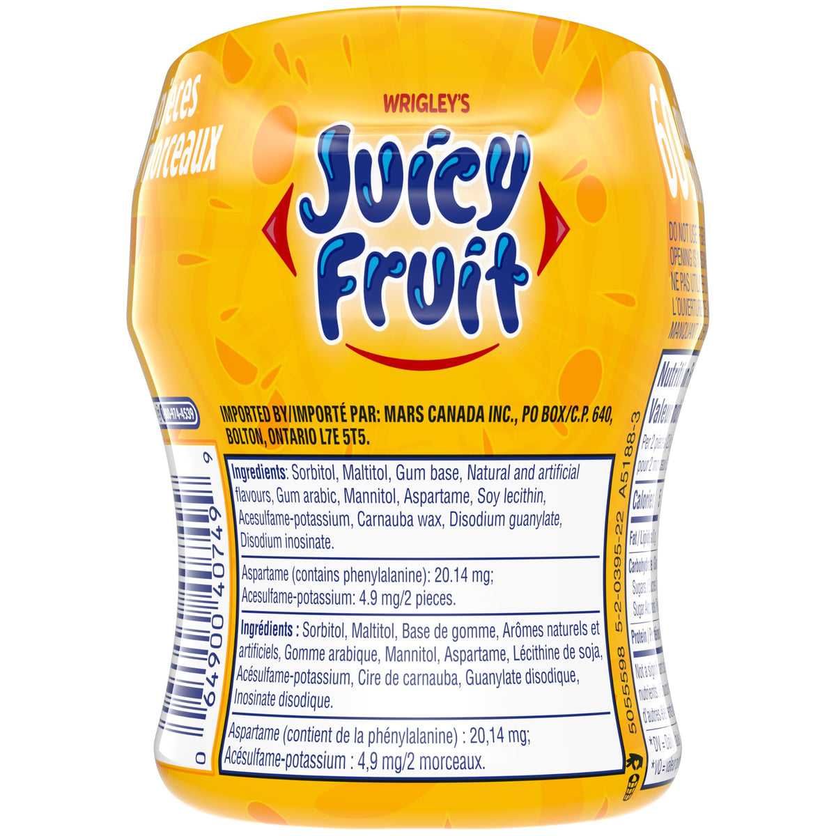 JUICY FRUIT, Fruit Flavoured Chewing Gum, 60 Pieces, 6 Bottles