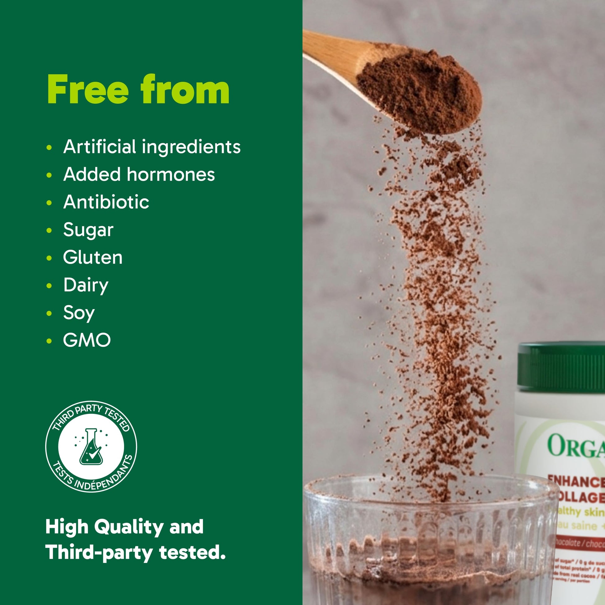 Organika Chocolate Enhanced Collagen Powder (Type 1 & 3) – 10g Per Serving for Hair, Skin, Nails & Joints – Canadian-Made, Grass-Fed, Non-GMO, 504g