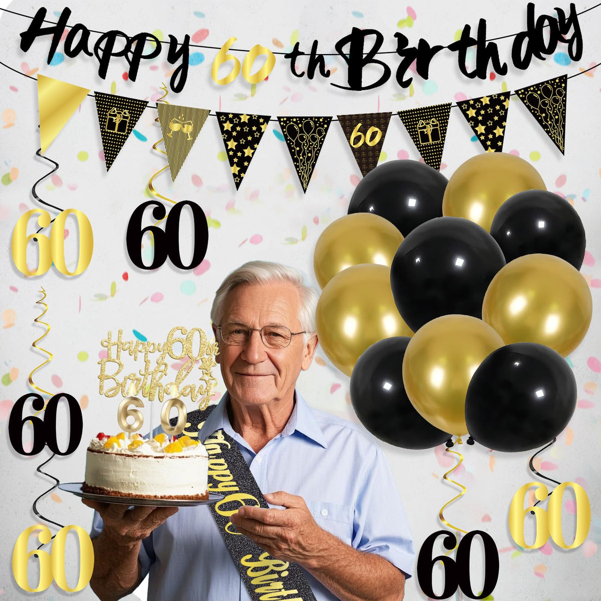 60th Birthday Decorations for Men, Black Gold 60th Party Decoration Set 🍁 All In One Marketplace Canada