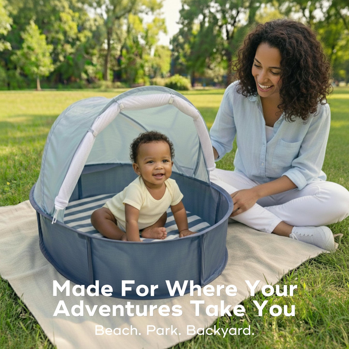 Babymoov Babyni Anti-UV Infant Pop-Up Tent, Portable Baby Beach Shelter with UPF 50+ Sun Protection, Ventilated Outdoor Canopy, Floor Mat, Sensory Details & Travel Bag, Marine Babymoov