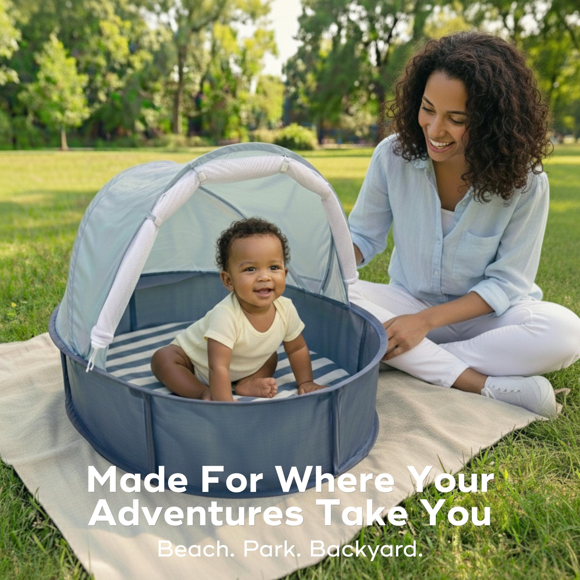 Babymoov Babyni Anti-UV Infant Pop-Up Tent, Portable Baby Beach Shelter with UPF 50+ Sun Protection, Ventilated Outdoor Canopy, Floor Mat, Sensory Details & Travel Bag, Marine Babymoov