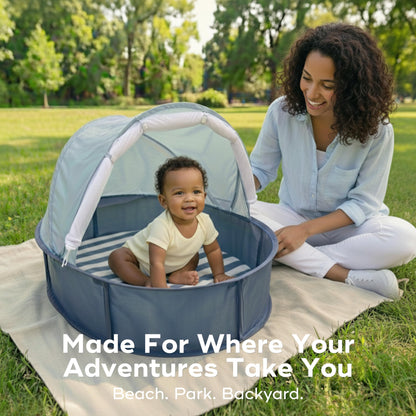 Babymoov Babyni Anti-UV Infant Pop-Up Tent, Portable Baby Beach Shelter with UPF 50+ Sun Protection, Ventilated Outdoor Canopy, Floor Mat, Sensory Details & Travel Bag, Marine Babymoov