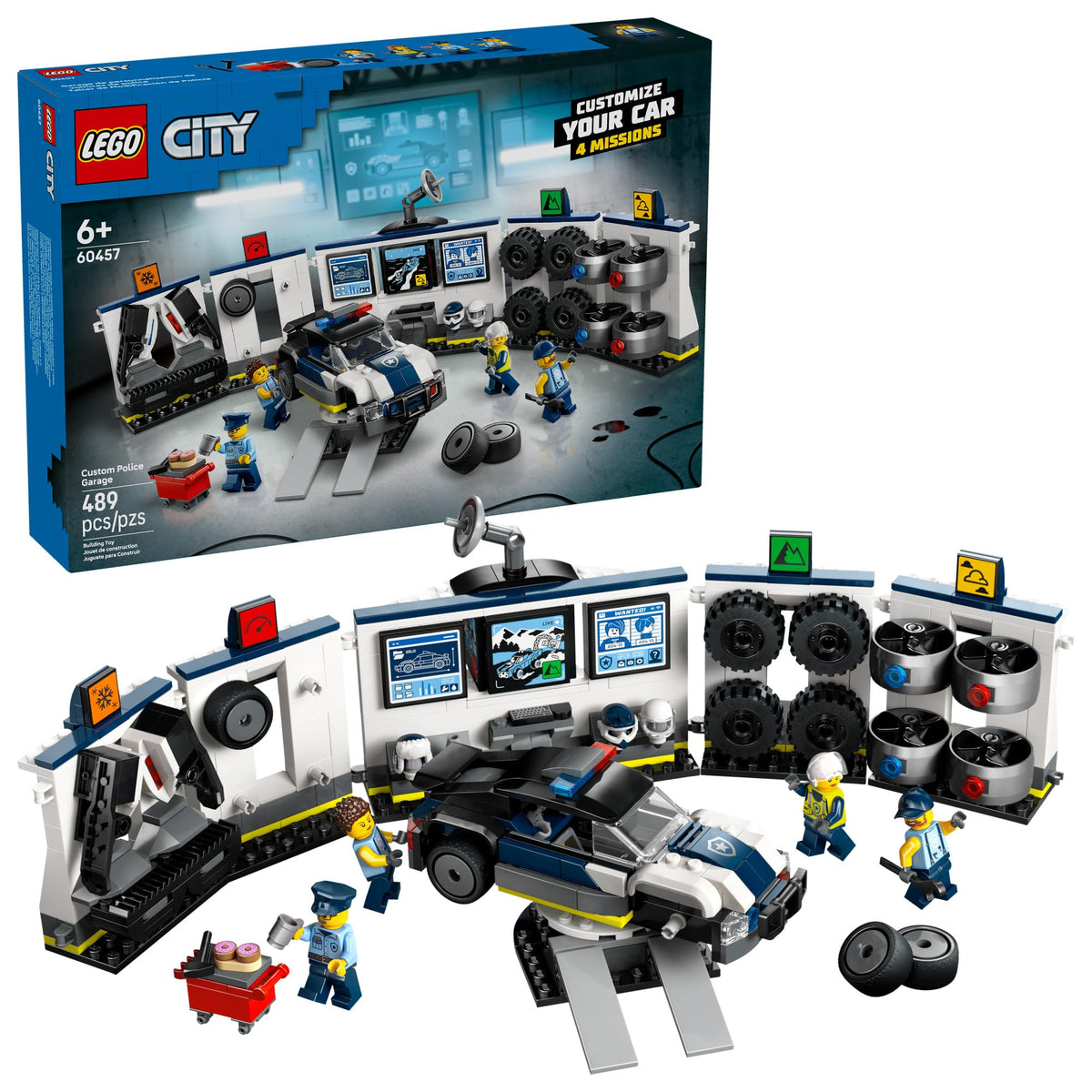 LEGO City Custom Police Car Garage Building Toy for Kids - Modular Construction Set for Pretend Play - Building Blocks W/Police Car Toy for Boys & Girls, Ages 6+ - Gift Idea for Birthdays - 60457