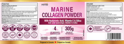 Herba Marine Collagen Powder for Women & Men with Hyaluronic Acid, Vitamin C, and Silica – 305g | Made in Canada | Wild Caught | Hydrolyzed Collagen Peptides | Antibiotics Free | Sustainably Sourced - Available at All In One Marketplace Canada