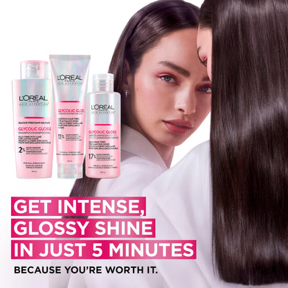L'Oréal Paris Hair Expertise Glycolic Gloss Shine Trio Set, With Glycolic Acid For Shine and Smoothness, (3x Pieces, Shampoo, Conditioner, Treatment)