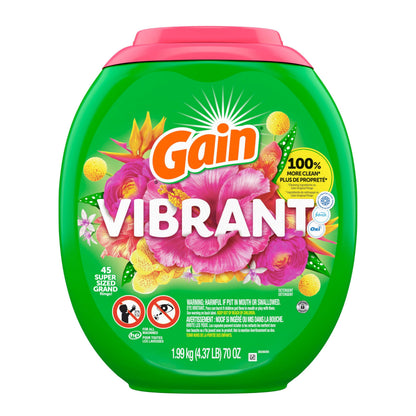 Gain Super Flings Laundry Detergent Pacs, 45 Count, Vibrant, irresistibly clean and fresh - Available at All In One Marketplace Canada