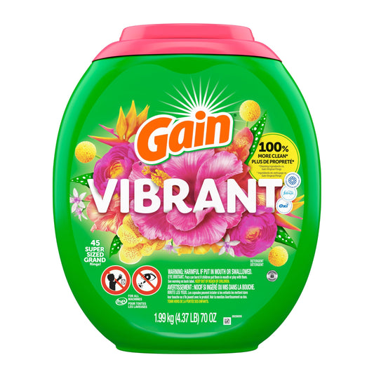 Gain Super Flings Laundry Detergent Pacs, 45 Count, Vibrant, irresistibly clean and fresh - Available at All In One Marketplace Canada