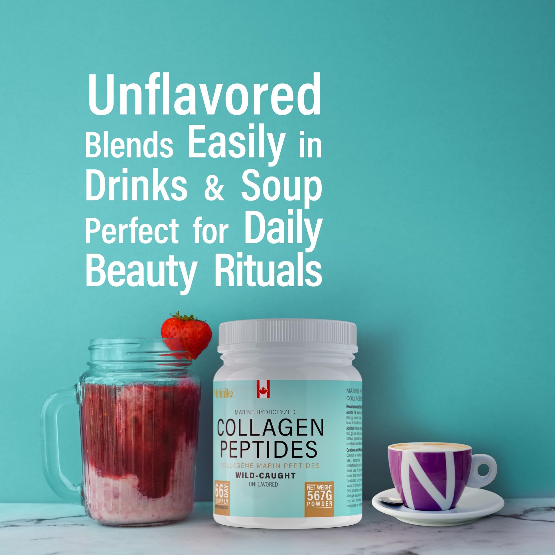 Marine Collagen Powder 567g (Type 1 & 3), Wild-Caught Fish Collagen Peptides, Hydrolyzed, Unflavored, Naturally Derived Marine Taste, Made in Canada, Skin, Joints, Hair & Nails Support - Available at All In One Marketplace Canada