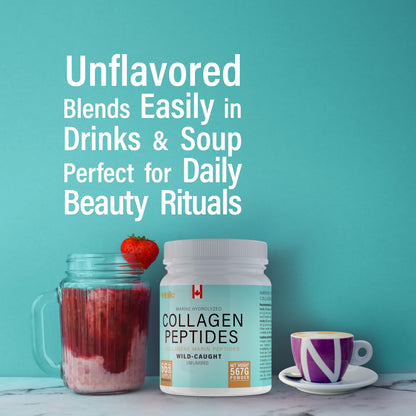 Marine Collagen Powder 567g (Type 1 & 3), Wild-Caught Fish Collagen Peptides, Hydrolyzed, Unflavored, Naturally Derived Marine Taste, Made in Canada, Skin, Joints, Hair & Nails Support - Available at All In One Marketplace Canada