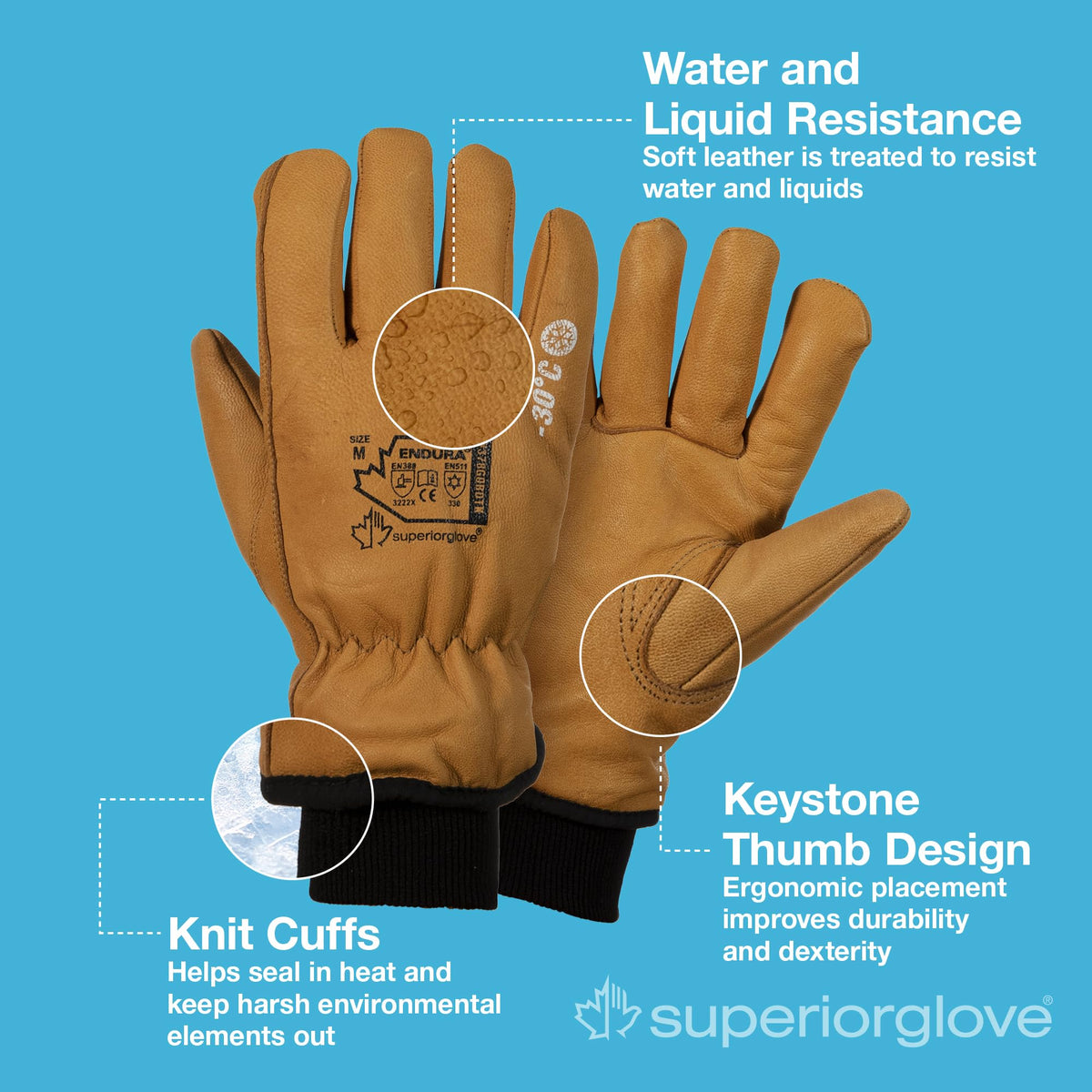 Superior Glove Endura Insulated Winter Leather Work Gloves for Men & Women with Thinsulate Liner – 378GOBDTK X-Large (Pack of 1 Pair) 🍁 All In One Marketplace Canada