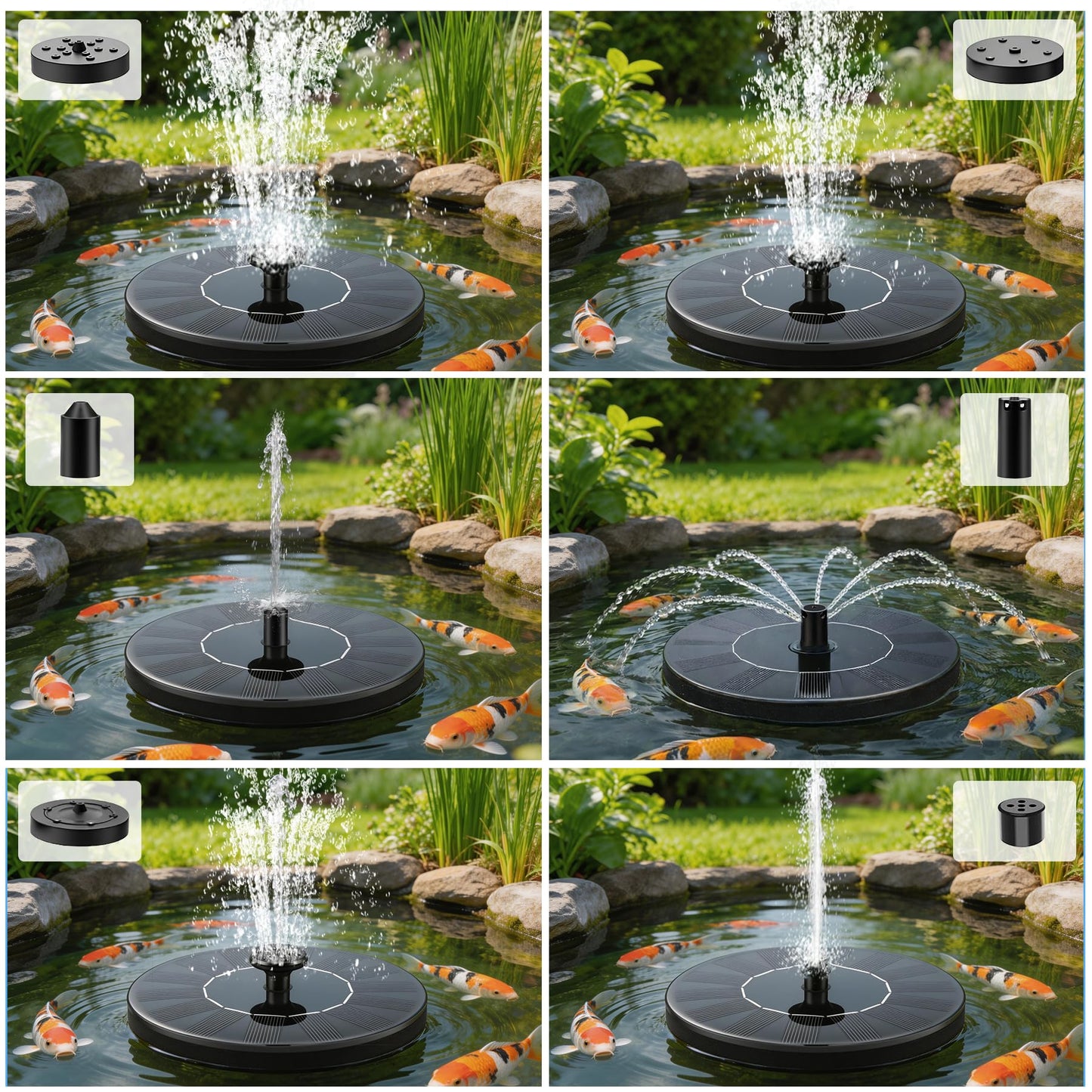 FYDGTPI Solar Fountain, Floating Solar Water Pump with 6 Nozzles & 4 Fixed Pipes, Solar Fountain for Bird Bath, Garden, Pond, Pool