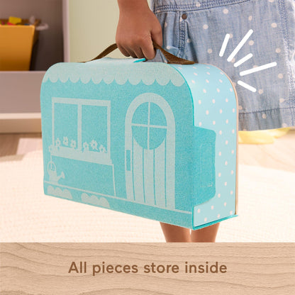 Fisher-Price Wood Pretend Play Toy Dollhouse Carry Along, 15-Piece Wooden Portable Playset for Travel Preschool Kids Ages 3+ Years