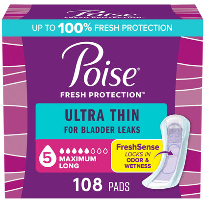 Poise Ultra Thin Incontinence Pads & Postpartum Incontinence Pads, 5 Drop Maximum Absorbency, Long Length, 108 Count (3 Packs of 36) 🍁 All In One Marketplace Canada