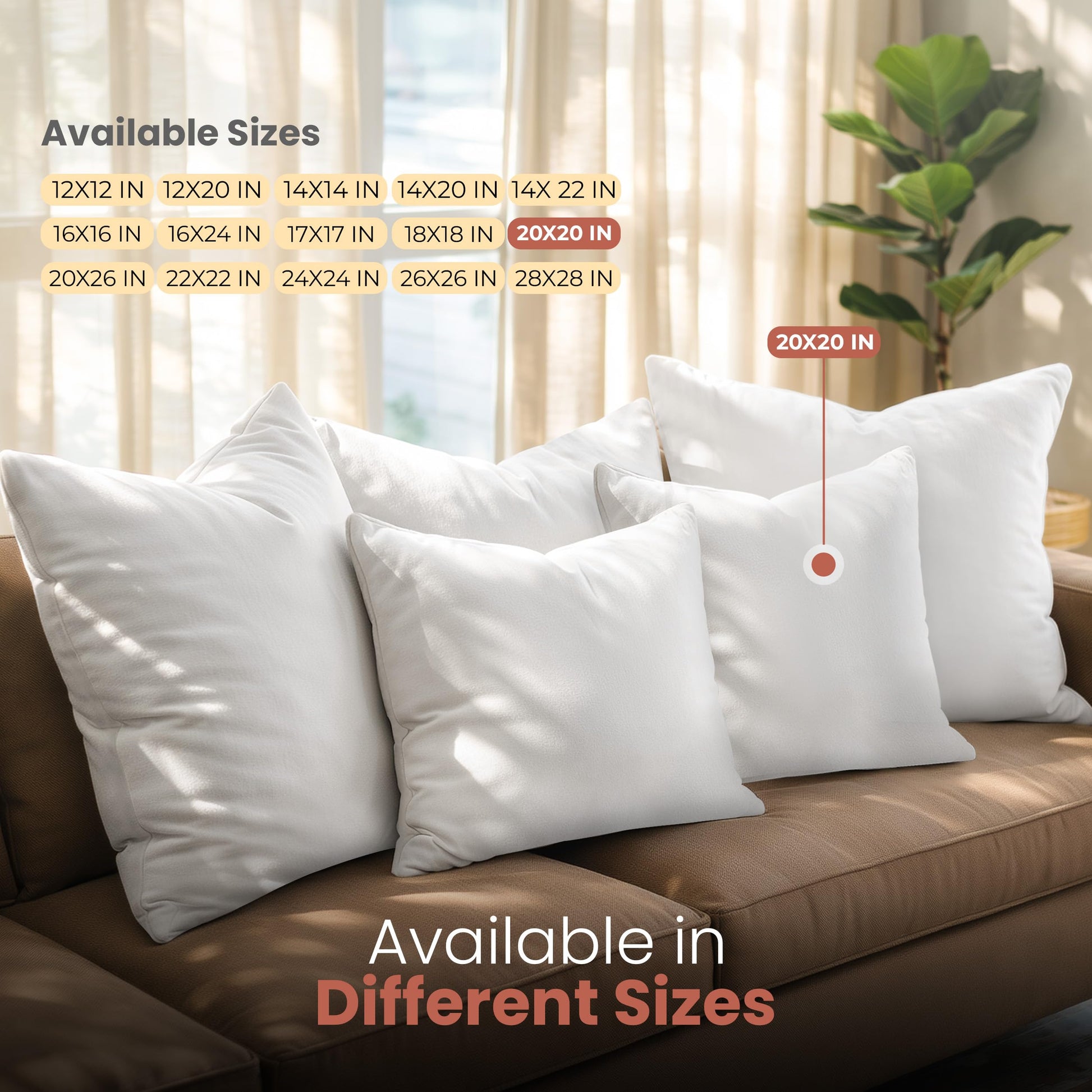 Utopia Bedding Throw Pillows Insert (Pack of 2, White) - 20 x 20 Inches Bed and Couch Pillows - Indoor Decorative Pillow