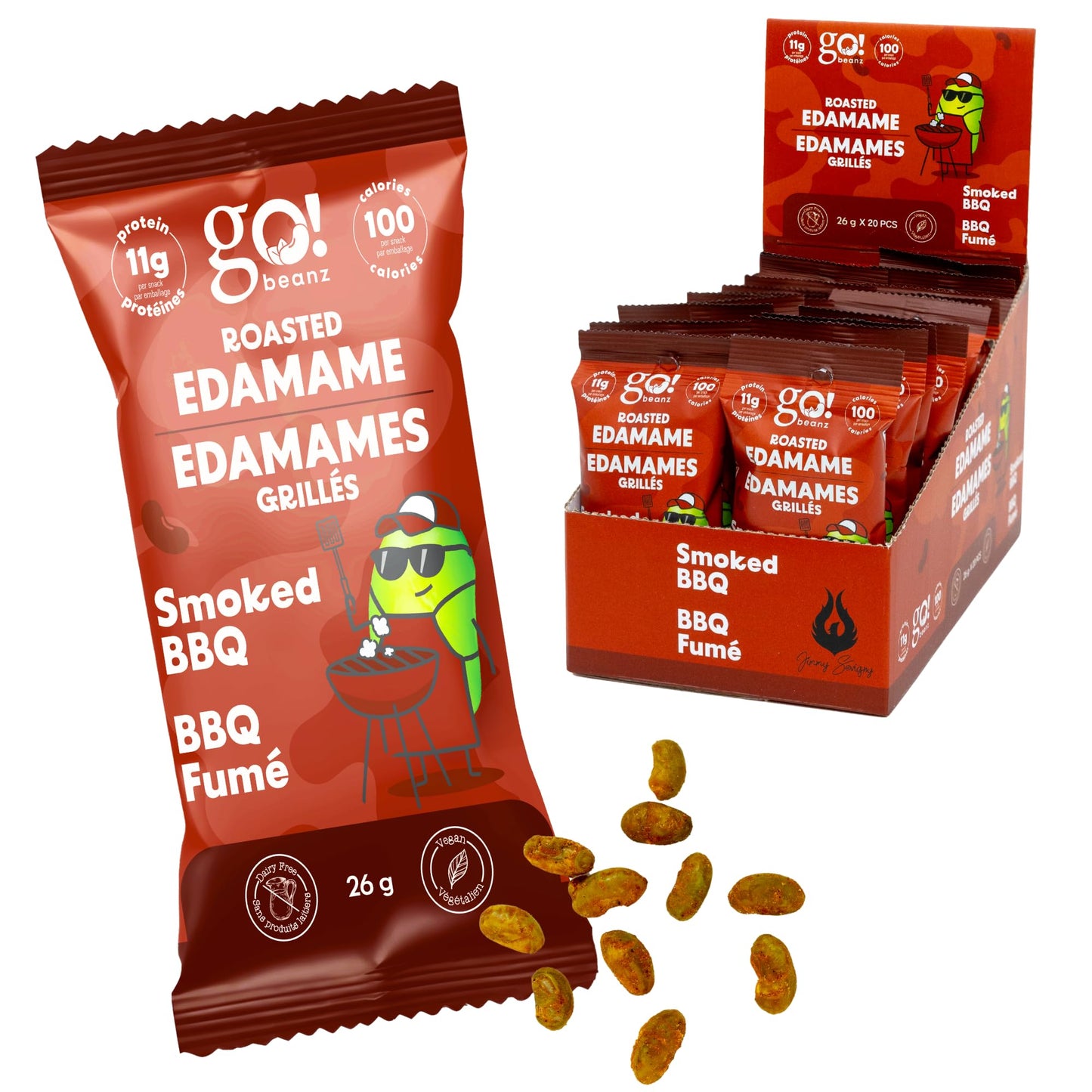 GoBeanz Crunchy Roasted Edamame, Tasty Smoked BBQ, High Protein Healthy Snack, For Adults & Kids, 20 Single Serve Packs, Low calorie, Low Sugar Plant Based, Salty Snacks