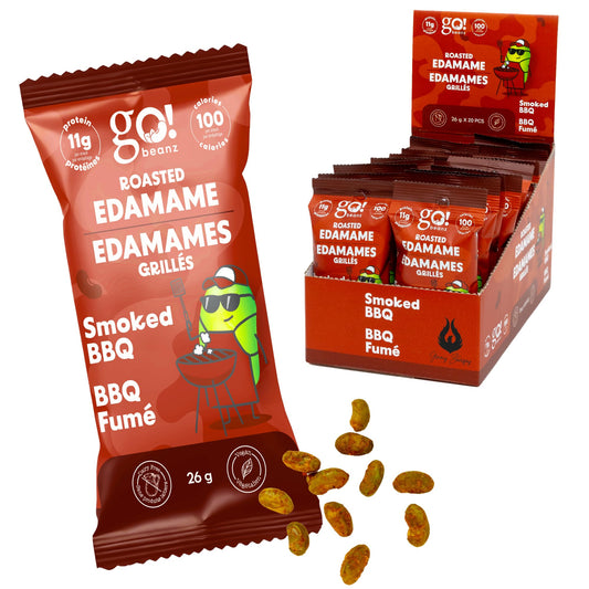 GoBeanz Crunchy Roasted Edamame, Tasty Smoked BBQ, High Protein Healthy Snack, For Adults & Kids, 20 Single Serve Packs, Low calorie, Low Sugar Plant Based, Salty Snacks