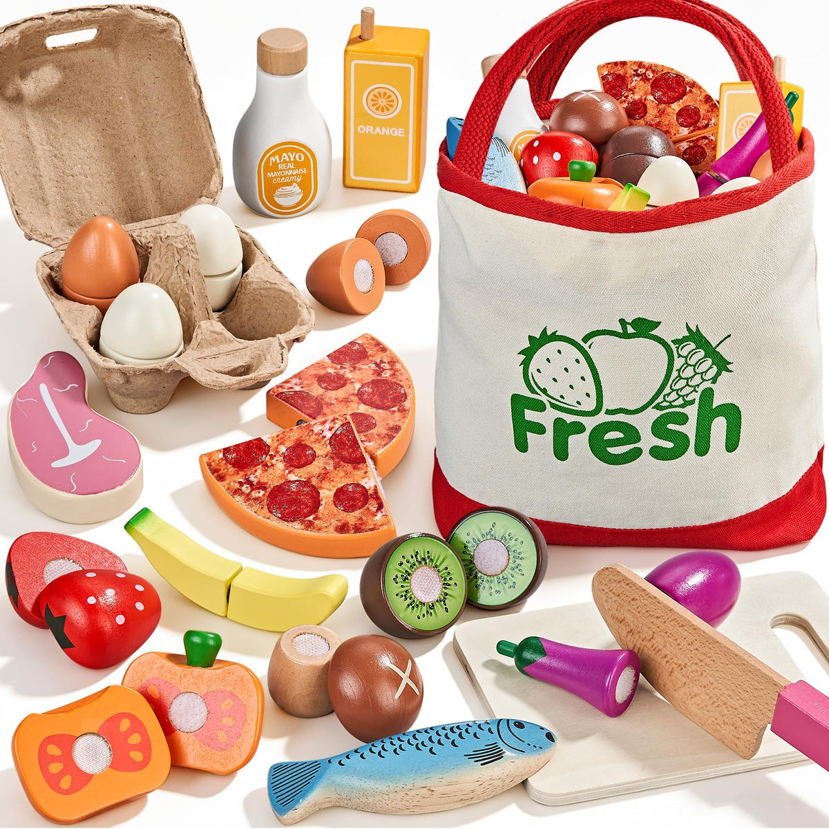 LAUGIGLE Wooden Play Food, Montessori Toy Food with Pizza Toy, Easter Eggs 🍁 All In One Marketplace Canada