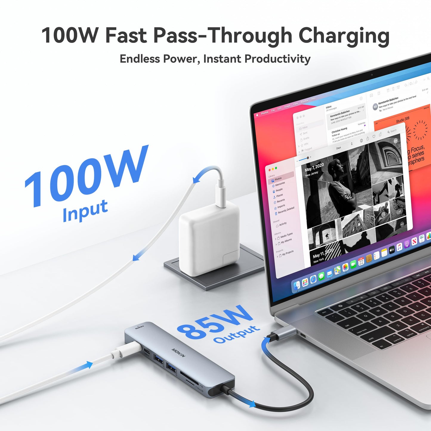 USB C Hub HDMI Adapter for MacBook Pro/Air, MOKiN 7 in 1 USB C Dongle with HDMI, microSD/SD Card Reader, USB C Data Port,100W PD, and 2 USB 3.0 Compatible for MacBook Pro/Air, Dell XPS, Thinkpad.