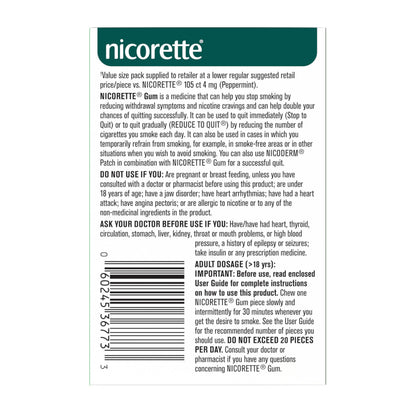Nicorette Peppermint Gum, 4MG, Quit Smoking, Nicotine Gum, Smoking Cessation Aid, NRT, Reduce Cravings, 210 Pack Nicorette