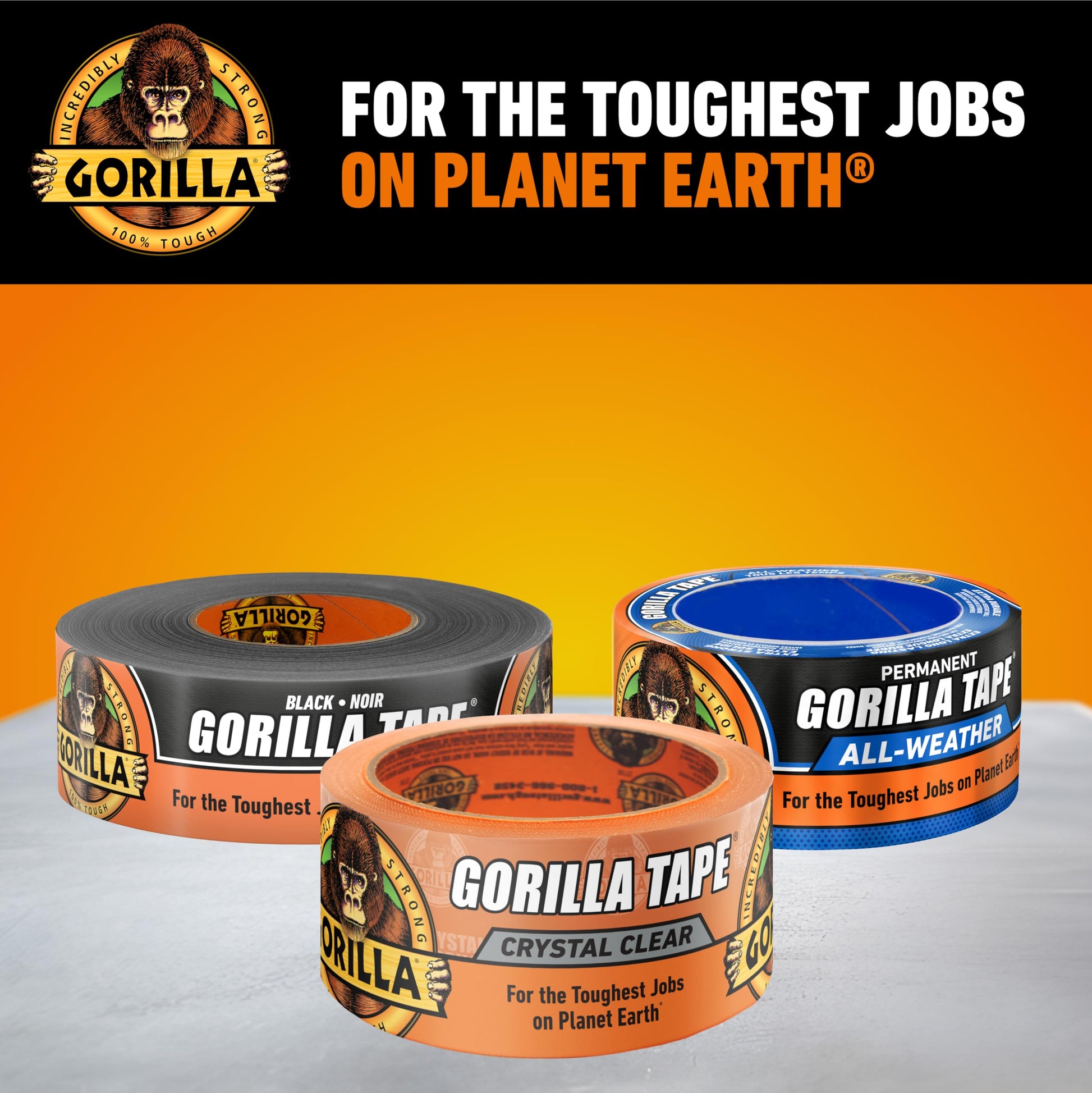 Gorilla Crystal Clear Tape, Duct, Utility, Non-Yellowing, Heavy Duty, Extra Thick Adhesive, Flexible, UV Temperature Resistant, 1.88 in x 27 ft, (Pack of 1), 6127002