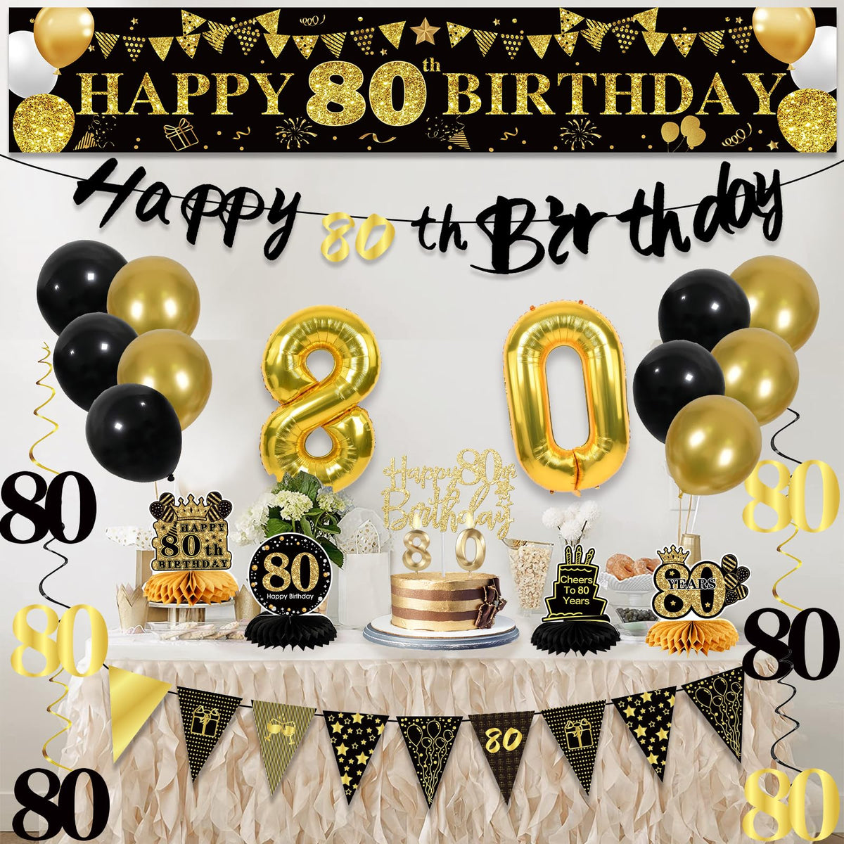 80th Birthday Decorations for Men, Black Gold 80th Party Decoration Set 🍁 All In One Marketplace Canada