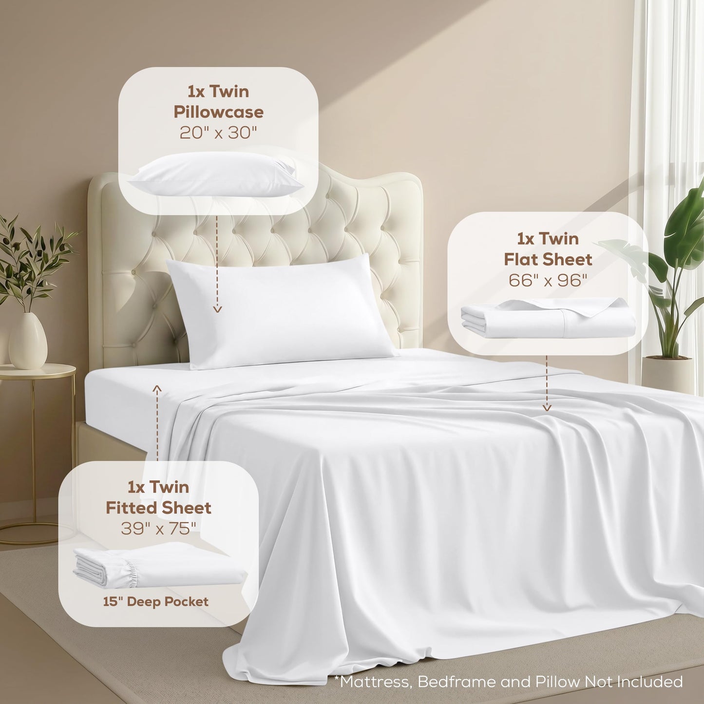 Utopia Bedding Twin/Single Bed Sheets - 3 Piece Twin Size Cooling Sheet Set - Hotel Luxury Soft Breathable Microfiber, Oeko-TEX, Deep Pocket Easy Fit & Care, Fade & Wrinkle Resistant, White