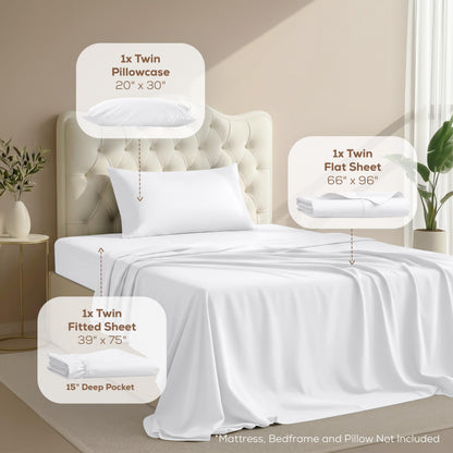 Utopia Bedding Twin/Single Bed Sheets - 3 Piece Twin Size Cooling Sheet Set - Hotel Luxury Soft Breathable Microfiber, Oeko-TEX, Deep Pocket Easy Fit & Care, Fade & Wrinkle Resistant, White