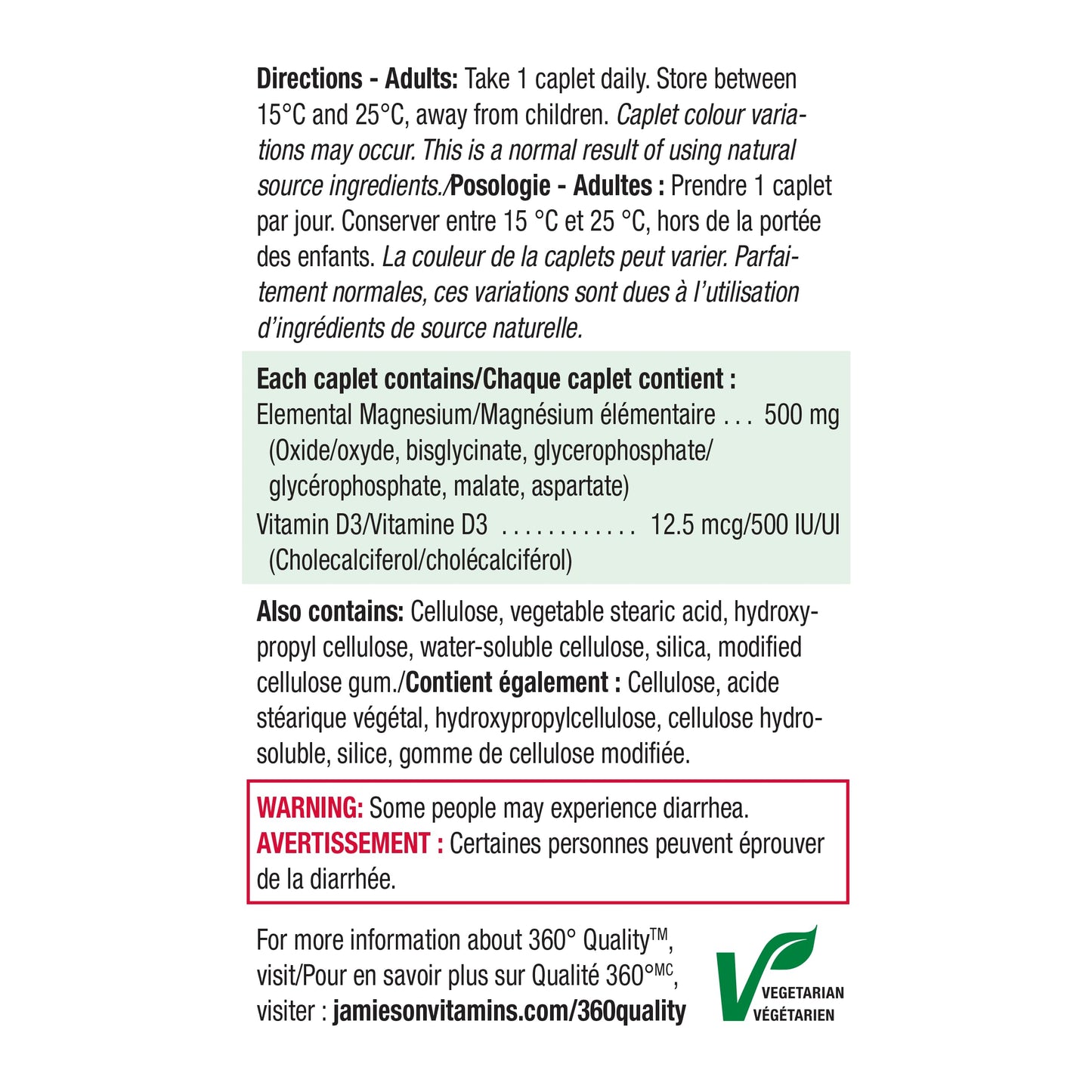 Jamieson High Potency Magnesium 500 mg with Vitamin D3 500 IU, High Absorption, 5 Magnesium Sources, Supports Bone Health and Muscle Function. Vegetarian, Non-GMO, Gluten-Free, 60 Caplets, Proudly Canadian - Available at All In One Marketplace Canada