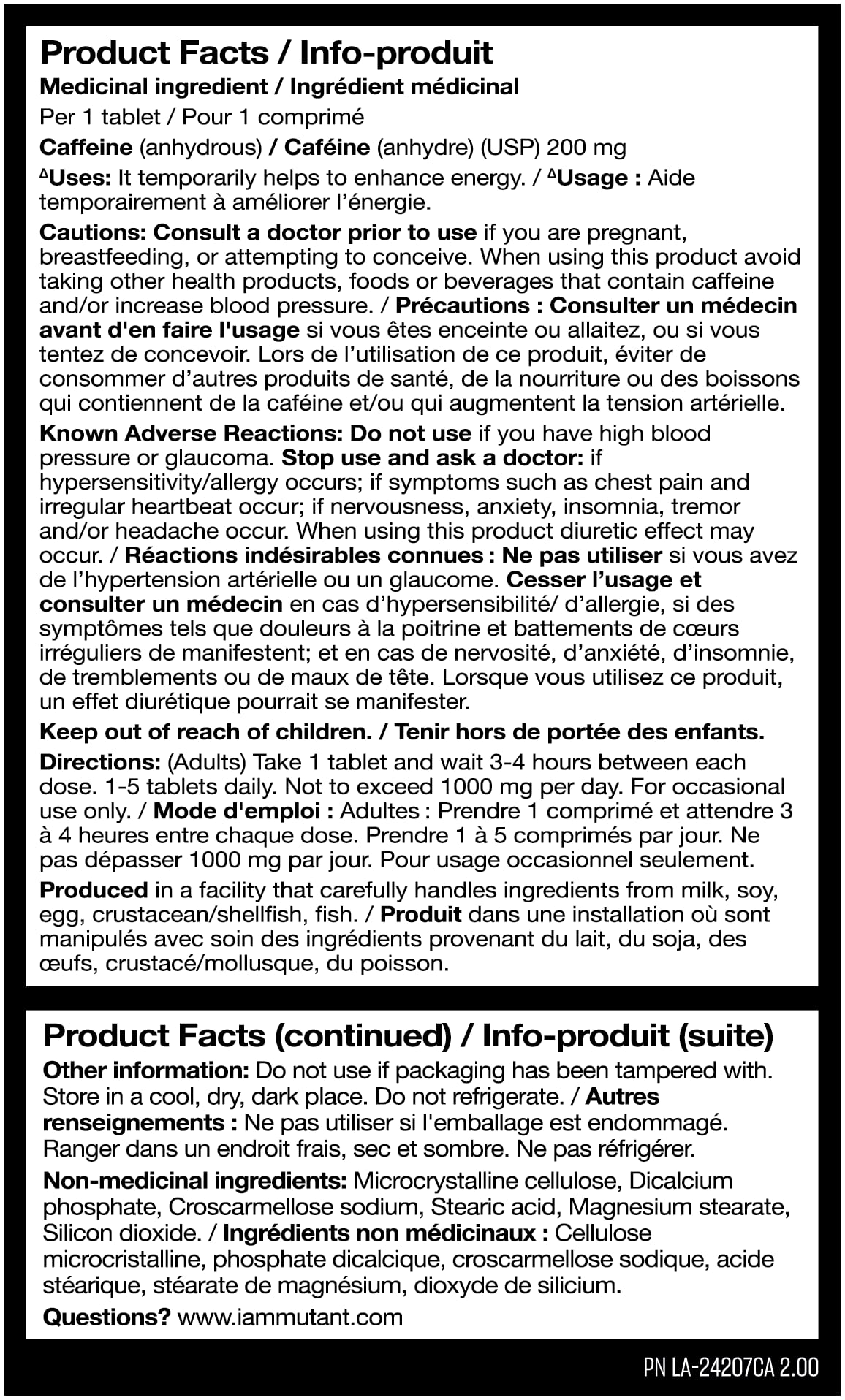 Mutant Caffeine - Maximum strength - 200mg caffeine equivalent - 240 tablets - Available at All In One Marketplace Canada