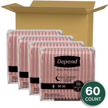 Depend Night Defense Adult Incontinence Underwear for Women, Disposable, Overnight, Medium, Blush, 60 Count - Available at All In One Marketplace Canada