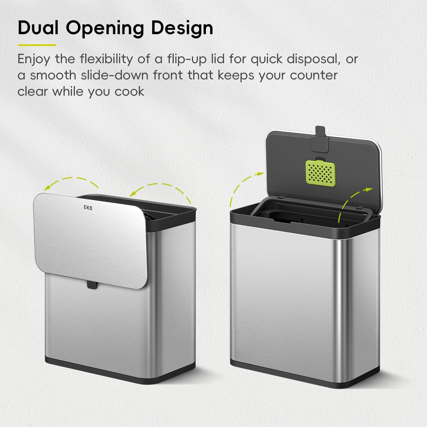 EKO Kitchen Compost Bin, 7L / 1.85 Gal Stainless Steel with Removable Inner Bucket and Deodorizer Compartment, 2-in-1 Countertop Compost Bin with Lid, Food Waste Caddy for Kitchen (MMT & Black Finish) EKO