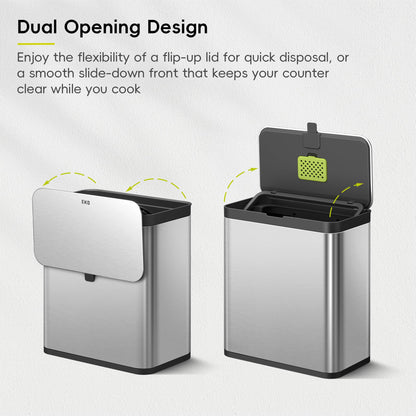 EKO Kitchen Compost Bin, 7L / 1.85 Gal Stainless Steel with Removable Inner Bucket and Deodorizer Compartment, 2-in-1 Countertop Compost Bin with Lid, Food Waste Caddy for Kitchen (MMT & Black Finish) EKO