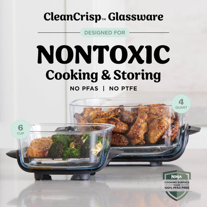 Ninja Crispi Portable Glass Air Fryer Cooking System – 4-Qt & 6-Cup CleanCrisp Containers, Nontoxic, Leak-Proof, Dishwasher Safe – Air Fry, Bake, Max Crisp, Recrisp FN101CGN (Canadian Version) - Available at All In One Marketplace Canada