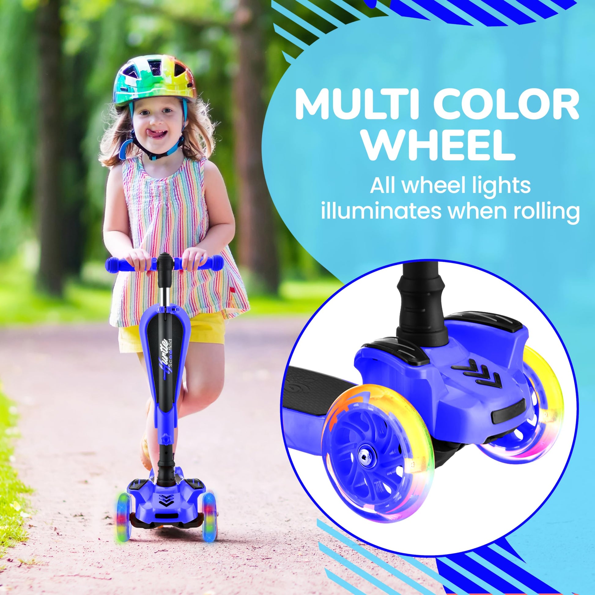 Hurtle - 3 Wheel Foldable Kick Scooter for Kids & Toddlers (Blue CA) Hurtle