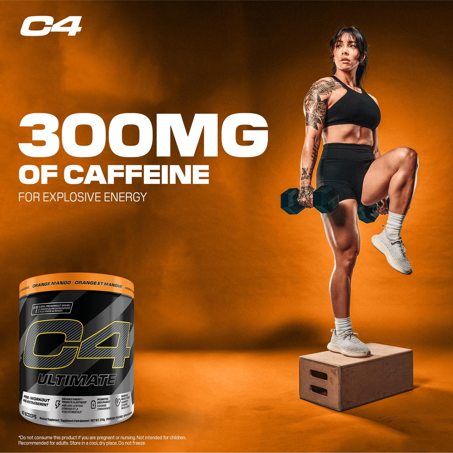 Cellucor C4 Ultimate Pre Workout Powder - Sugar Free Preworkout Energy with 300mg Caffeine and Creatine for Men & Women - Orange Mango, 20 Servings Cellucor