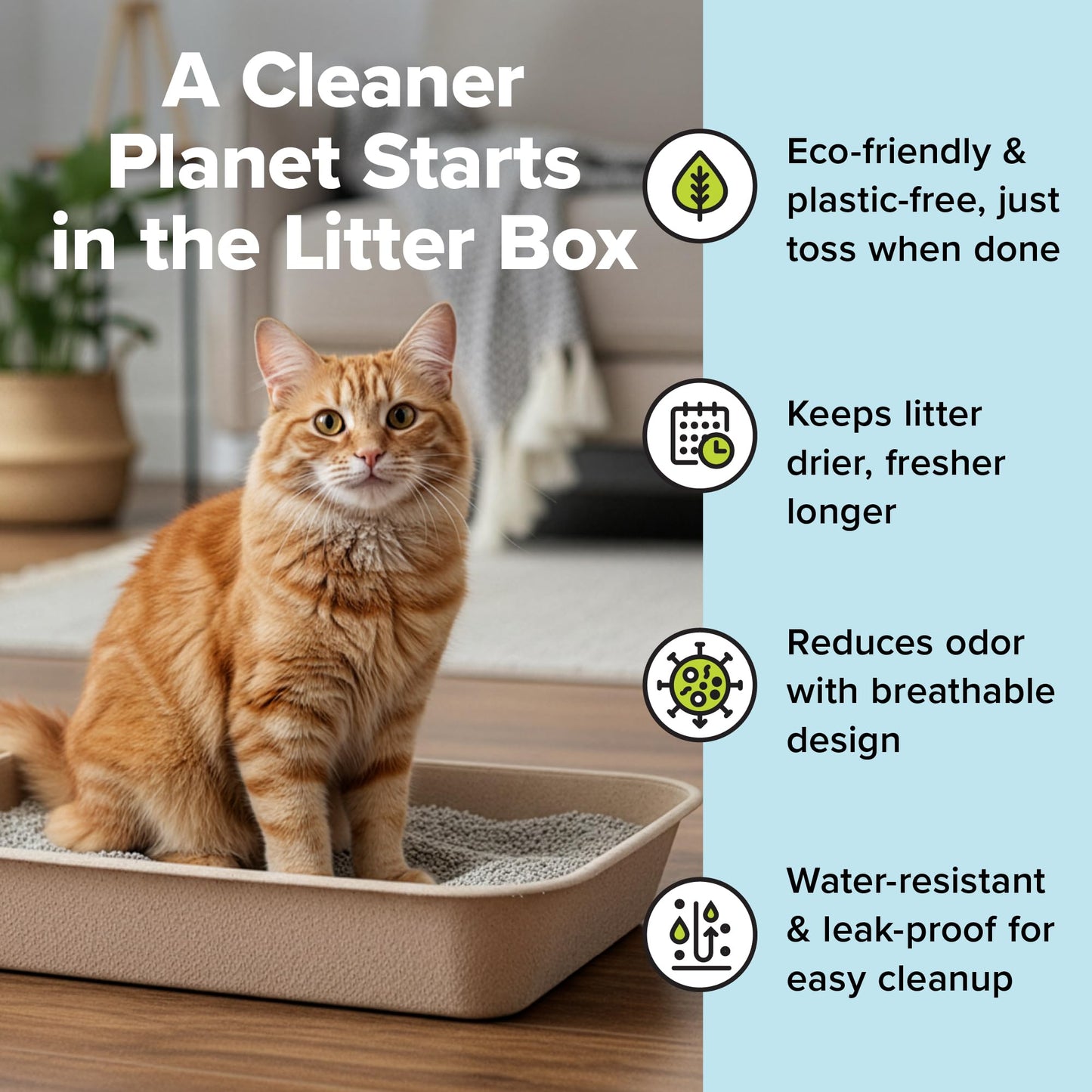 Kitty Sift Disposable Cat Litter Box Large, 6 Count, Durable Portable for Travel and Home, Eco-Friendly Disposable Litter Box Controls Odor Kitty Sift