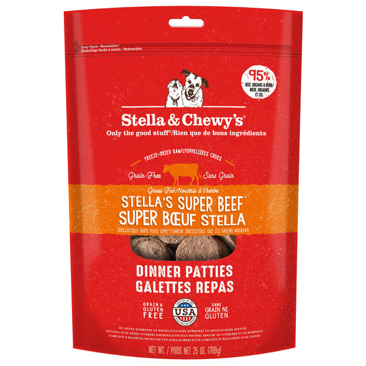 Stella & Chewy’s Freeze Dried Raw Dinner Patties – Grain Free Dog Food, Protein Rich Stella’s Super Beef Recipe – 708g Bag