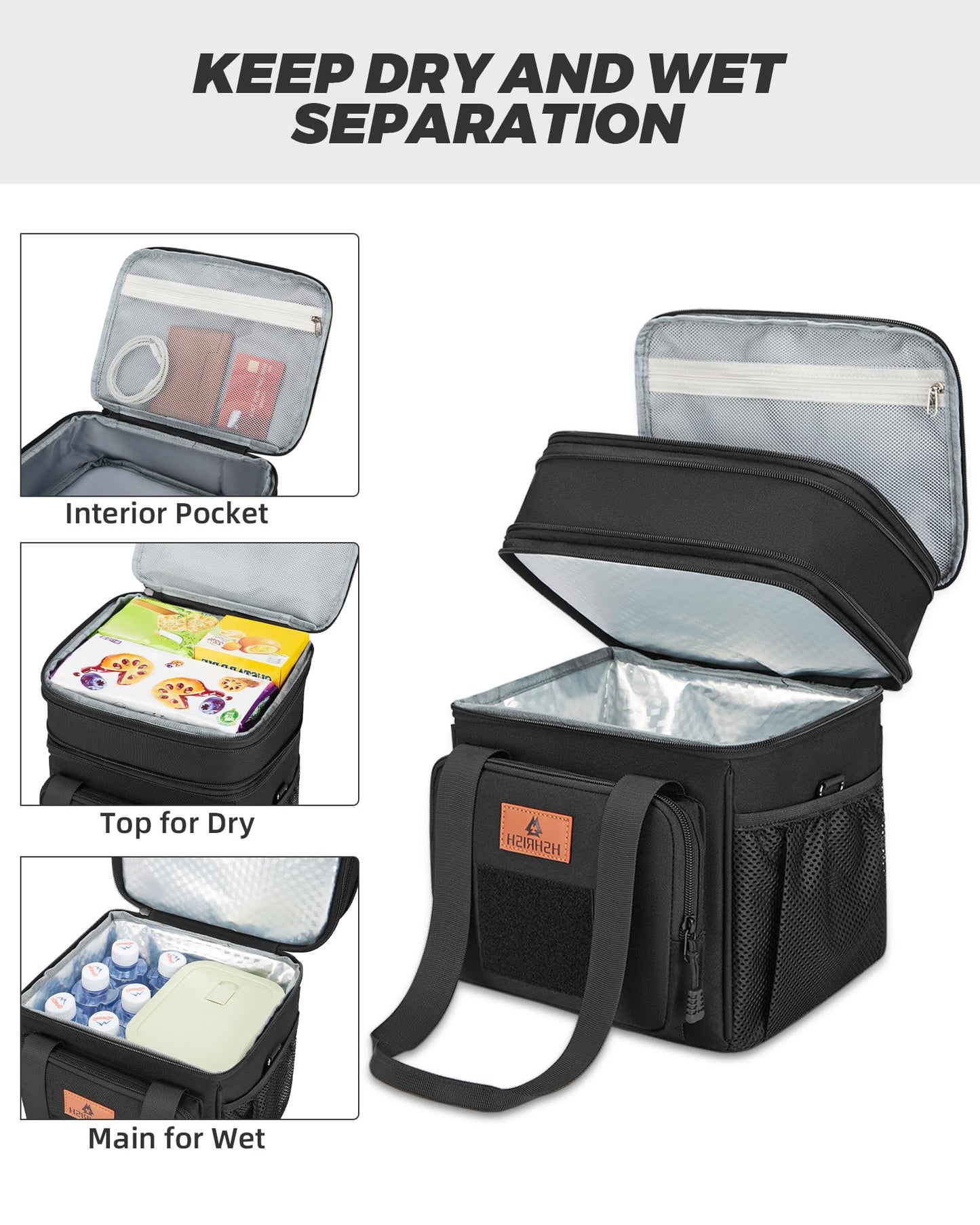 Double Deck Large Tactical Lunch Bag for Adults, Leakproof Insulated Lunch Bag with Shoulder Strap, Lunch Cooler Box for Men Work Outdoor Picnic Trips,Black - Available at All In One Marketplace Canada