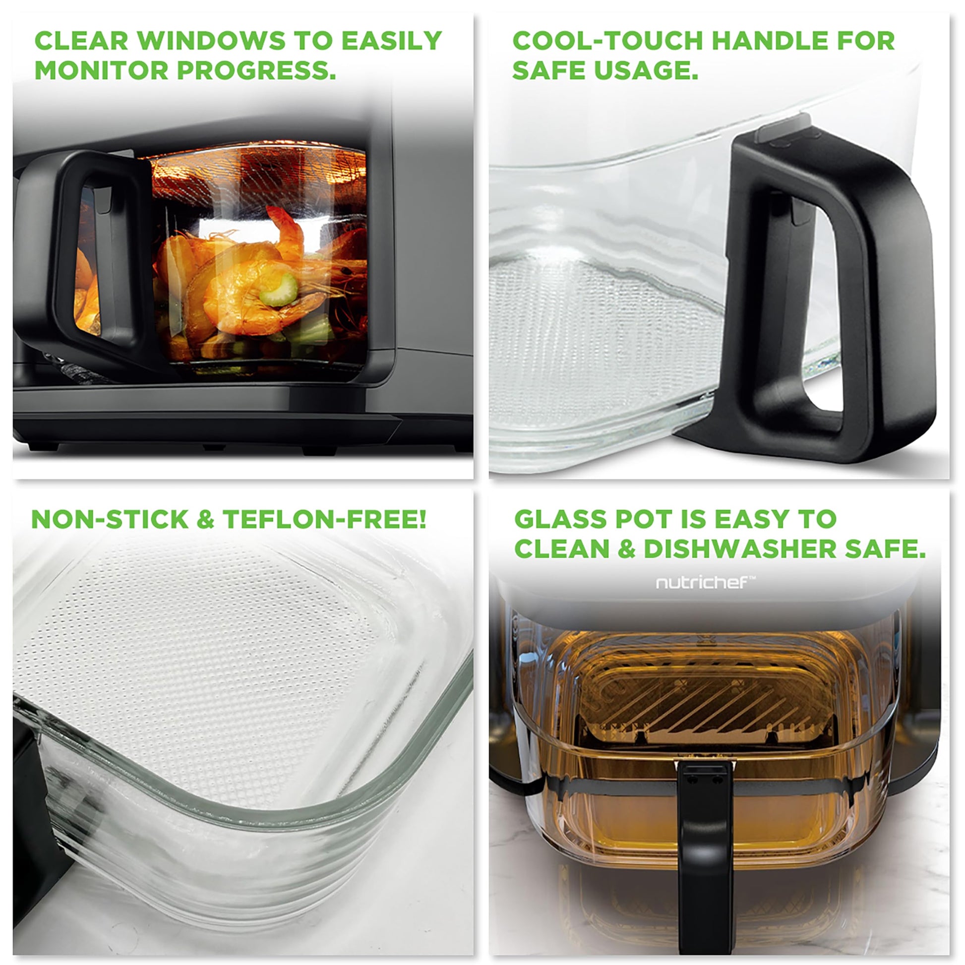 Nutrichef 5.8 Quart Air Fryer | 8-1 Preset Cook Modes | Transparent Fry Bowl for Best Cooking Results | Cook Shrimp, Steak, Fries, Wings, Chicken & More | Precise Temperature Control & Time | Black NutriChef