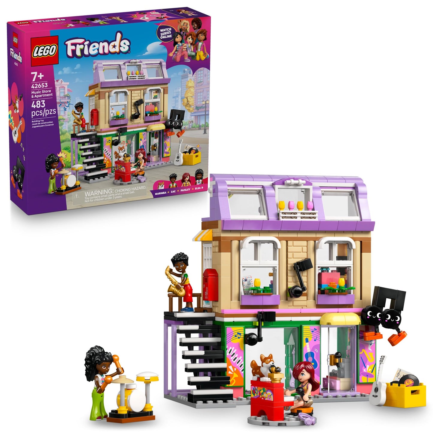 LEGO Friends Music Store & Apartment Building Set - Interactive Storytelling Playset for Girls & Boys, Ages 7+ - Includes Marimba The Corgi Toy - Gift Idea for Birthdays and Music Lovers - 42653 LEGO