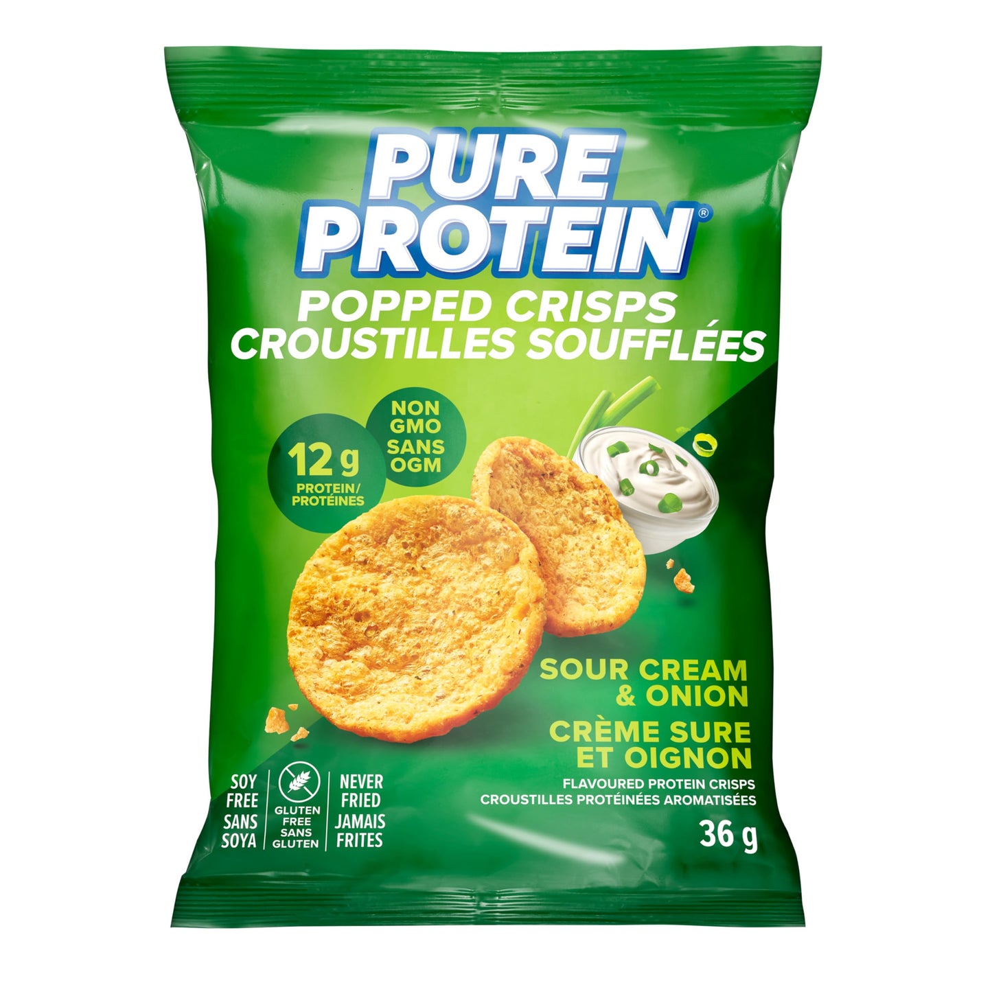 Pure Protein Popped Crisps Sour Cream & Onion - 12g Protein Per Bag, 8-Pack